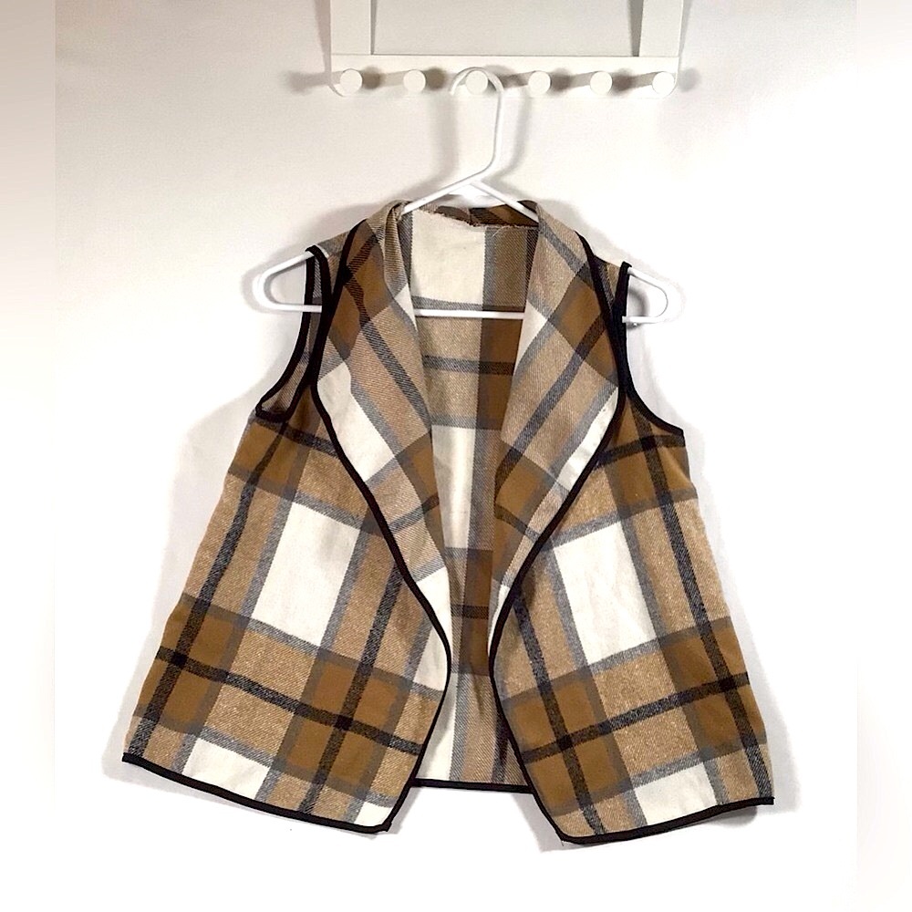 SHEIN Brown Plaid Flannel Vest